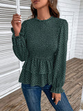 Perfee Printed Round Neck Smocked Flounce Sleeve T-Shirt