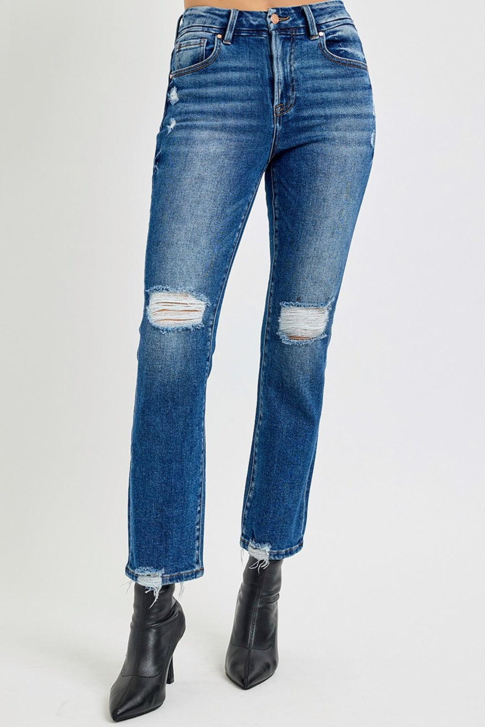 RISEN Full Size High Rise Distressed Crop Straight Jeans