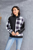 Plaid Exposed Seam Long Sleeve Blouse