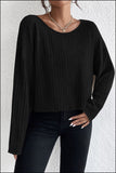 Ribbed Round Neck Drop Shoulder Long Sleeve Top