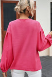 Waffle-Knit V-Neck Long Sleeve Blouse