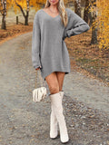 V-Neck Dropped Shoulder Sweater Dress