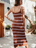 Striped Scoop Neck Spaghetti Strap Sweater Dress