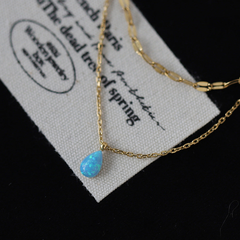 Stainless Steel Opal Pendant Necklace