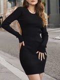 Tied Backless Long Sleeve Sweater Dress