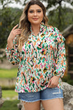 Plus Size Printed Ruffle Trim Long Sleeve Blouse