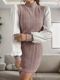 Ribbed Contrast Long Sleeve Sweater Dress