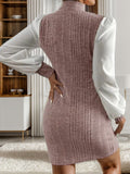 Ribbed Contrast Long Sleeve Sweater Dress