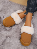 Faux Fur Round Toe Platform Slippers