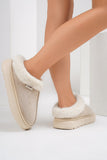 Furry Round Toe Platform Slippers