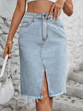 Raw Hem Slit Denim Skirt