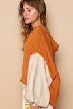 POL Exposed Seam Roll Edge Color Block V Neck Sweater