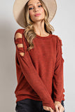 Cutout Round Neck Long Sleeve Top