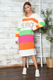 Color Block V-Neck Long Sleeve Sweater Dress