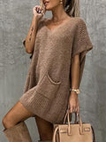 Short Sleeve Sweater Dress with Pockets